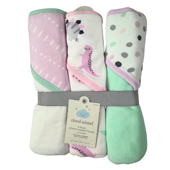 cloud island Other - Cloud Island 3-Pack Infant Baby Girl Hooded Towels Lightweight 30 in x 30 in NWT
